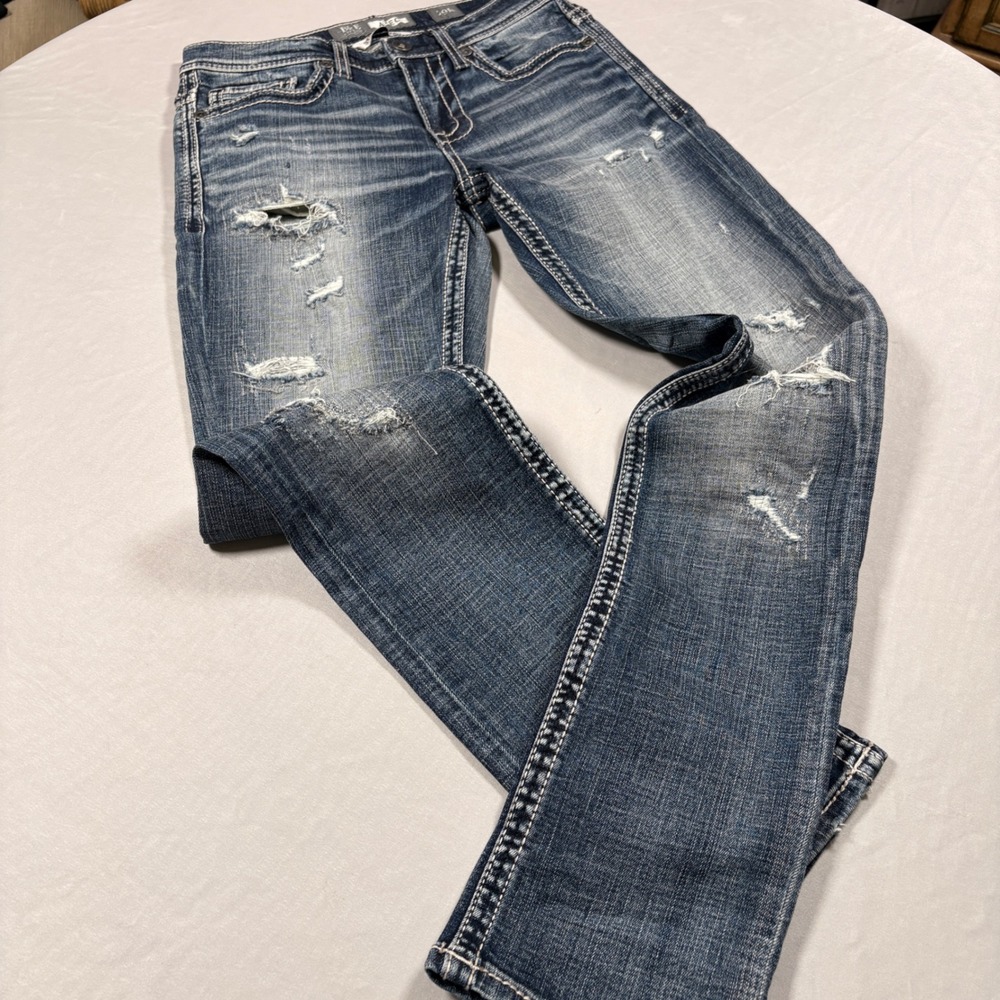 BKE Jeans Mens 29R Alec Straight Leg Blue Distressed Denim EUC - Picture 6 of 15
